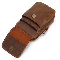Cool Brown Leather Men's Cell Phone Holster Brown Belt Bag Waist Belt Pouch For Men