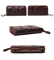 Vintage Brown Leather Men's Clutch Long Wallet Zipper Black Wristlet Wallet For Men