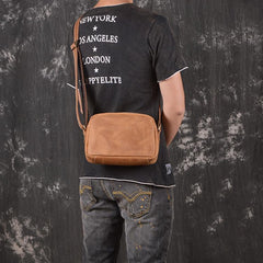 Vintage Small Brown Leather Men's Side Bag Black Courier Bag Messenger Bag For Men