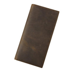 Vintage Brown Leather Men's Long Wallet Bifold Long Slim Wallet For Men