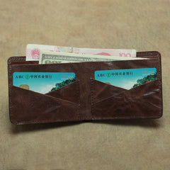 Vintage Brown Leather Men's Bifold Small Wallet Black Slim Vertical billfold Wallet For Men