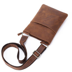 Vintage Brown Leather Men's Small Vertical Side Bag Small Messenger Bag For Men