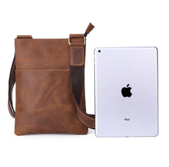 Vintage Brown Leather Men's Small Vertical Side Bag Small Messenger Bag For Men