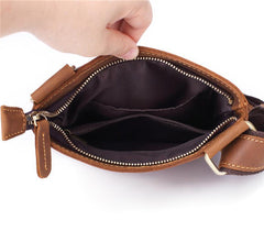 Vintage Brown Leather Men's Small Vertical Side Bag Small Messenger Bag For Men