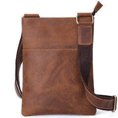 Vintage Brown Leather Men's Small Vertical Side Bag Small Messenger Bag For Men