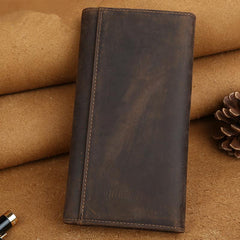 Cool Leather Wallet Men's Trifold Long Wallet Vintage Long Wallet For Men