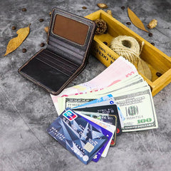 Vintage Leather Men's Bifold Small Wallet Front Pocket Wallet billfold Wallet For Men