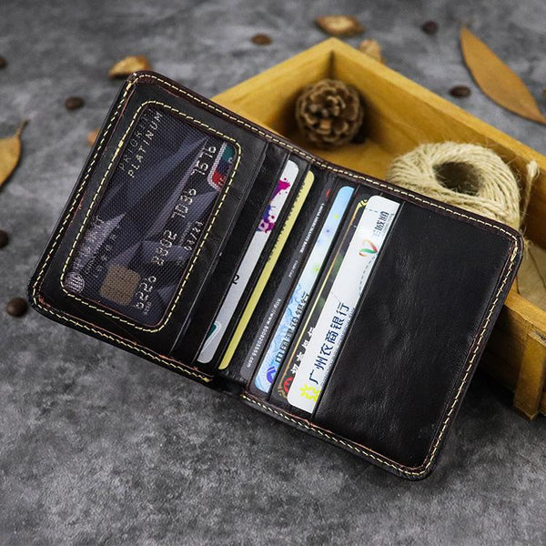 Vintage Leather Men's Bifold Small Wallet Front Pocket Wallet billfold Wallet For Men