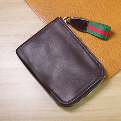 Slim Women Brown Leather Billfold Wallet Small Zip Coin Wallets Zipper Change Wallets For Women