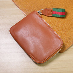 Slim Women Brown Leather Billfold Wallet Small Zip Coin Wallets Zipper Change Wallets For Women