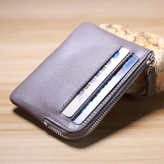 Slim Women Brown Leather Card Wallet Minimalist Zip Billfold Card Holder Wallet Coin Wallet For Women