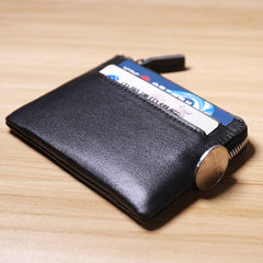 Slim Women Pink Leather Card Wallet Minimalist Zip Billfold Card Holder Wallet Coin Wallet For Women