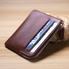 Slim Women Pink Leather Card Wallet Minimalist Zip Billfold Card Holder Wallet Coin Wallet For Women