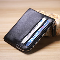 Slim Women Beige Leather Card Wallet Minimalist Zip Billfold Card Holder Wallet Coin Wallet For Women