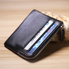 Slim Women Pink Leather Card Wallet Minimalist Zip Billfold Card Holder Wallet Coin Wallet For Women