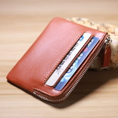 Slim Women Pink Leather Card Wallet Minimalist Zip Billfold Card Holder Wallet Coin Wallet For Women