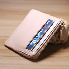 Slim Women Pink Leather Card Wallet Minimalist Zip Billfold Card Holder Wallet Coin Wallet For Women