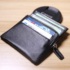 Slim Women Pink Leather Card Wallet Minimalist Zip Billfold Card Holder Wallet Coin Wallet For Women