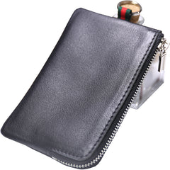 Slim Women Brown Leather Zip Wallet with Keychains Billfold Minimalist Coin Wallet Small Zip Change Wallet For Women