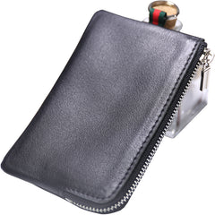 Slim Women Coffee Leather Zip Wallet with Keychains Billfold Minimalist Coin Wallet Small Zip Change Wallet For Women