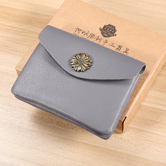 Slim Women Gray Sunflower Leather Card Wallet Minimalist Envelope Card Holder Wallet Coin Wallet For Women