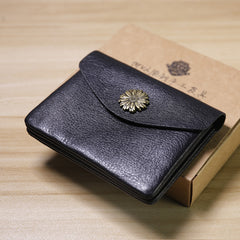Slim Women Dark Coffee Sunflower Leather Card Wallet Minimalist Envelope Card Holder Wallet Coin Wallet For Women