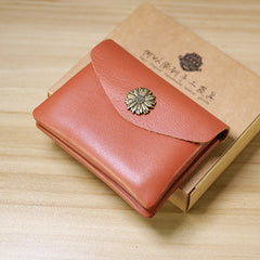 Slim Women Light Brown Sunflower Leather Card Wallet Minimalist Envelope Card Holder Wallet Coin Wallet For Women