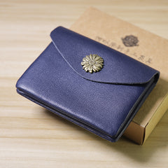 Slim Women Dark Brown Sunflower Leather Card Wallet Minimalist Envelope Card Holder Wallet Coin Wallet For Women
