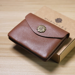 Slim Women Gray Sunflower Leather Card Wallet Minimalist Envelope Card Holder Wallet Coin Wallet For Women