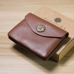 Slim Women Black Sunflower Leather Card Wallet Minimalist Envelope Card Holder Wallet Coin Wallet For Women