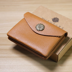 Slim Women Gray Sunflower Leather Card Wallet Minimalist Envelope Card Holder Wallet Coin Wallet For Women