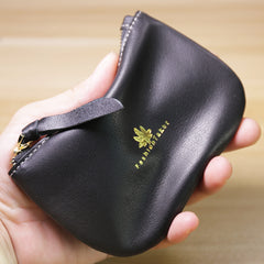 Slim Women Black Leather Zip Card Wallet Saddle Minimalist Coin Wallet Small Zip Change Wallet For Women