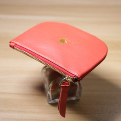 Slim Women Pink Leather Zip Card Wallet Saddle Minimalist Coin Wallet Small Zip Change Wallet For Women