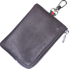 Slim Women Gray Leather Zip Wallet with Keychains Minimalist Coin Wallet Small Zip Change Wallet For Women