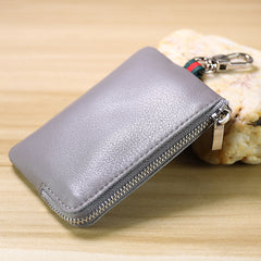 Slim Women Black Leather Zip Wallet with Keychains Minimalist Coin Wallet Small Zip Change Wallet For Women