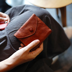 Slim Womens Dark Brown Leather Billfold Wallet Small Wallet with Coin Pocket Envelope Wallet for Ladies