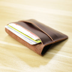 Slim Womens Coffee Leather Card Holder Wallet Vintage Minimalist Card Holders Wallet for Ladies