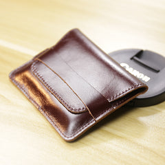 Slim Womens Coffee Leather Card Holder Wallet Vintage Minimalist Card Holders Wallet for Ladies