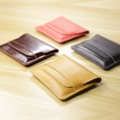 Slim Womens Coffee Leather Card Holder Wallet Vintage Minimalist Card Holders Wallet for Ladies