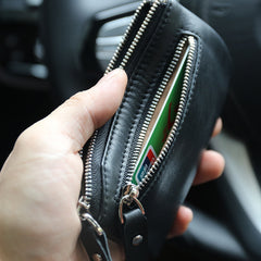 Slim Womens Pink Leather Zip Wallet With Keychain Card Wallet Zip Coin Wallet for Ladies