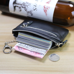 Slim Womens Pink Leather Zip Wallet With Keychain Card Wallet Zip Coin Wallet for Ladies