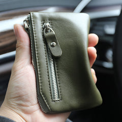 Slim Womens Pink Leather Zip Wallet With Keychain Card Wallet Zip Coin Wallet for Ladies