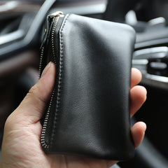 Slim Womens Pink Leather Zip Wallet With Keychain Card Wallet Zip Coin Wallet for Ladies