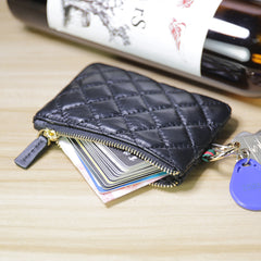 Slim Womens Black Leather Zip Wallet With Keyring Card Wallet Zip Coin Wallet for Ladies