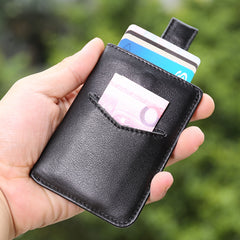 Slim Womens Coffee Leather Card Holder Wallet Vertical RFID Minimalist Card Holders Wallet for Ladies