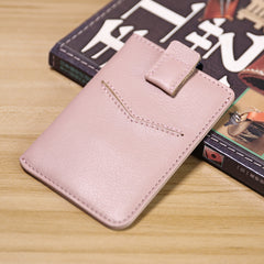 Slim Womens Coffee Leather Card Holder Wallet Vertical RFID Minimalist Card Holders Wallet for Ladies