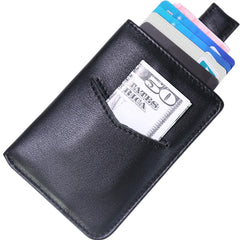 Slim Womens Coffee Leather Card Holder Wallet Vertical RFID Minimalist Card Holders Wallet for Ladies