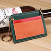 Slim Womens Patchwork Black Leather Card Wallets with Keychain Cute Zip Card Holder Wallet for Women