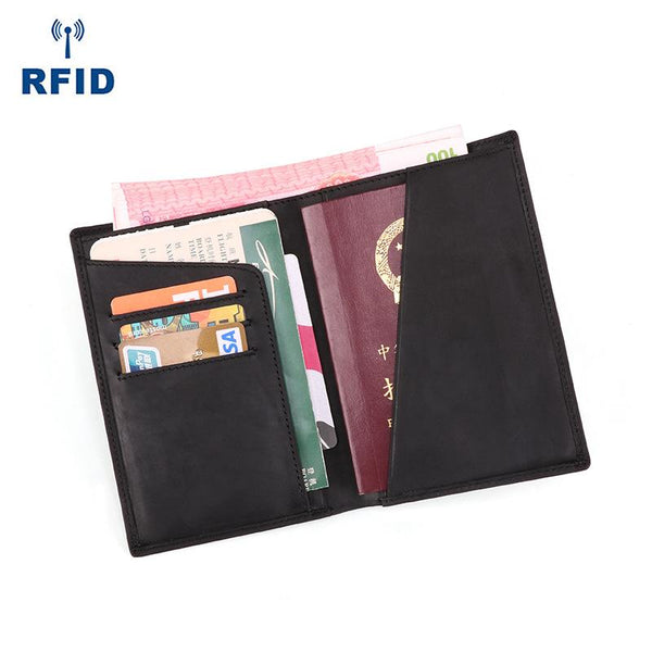 Slim RFID Men's Leather Bifold billfold Passport - Back View