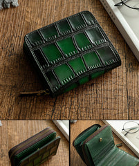 Small Green Leather Zip Wallet Crocodile Pattern Womens Zip Around Wallets Zipper Clutch Wallet for Women